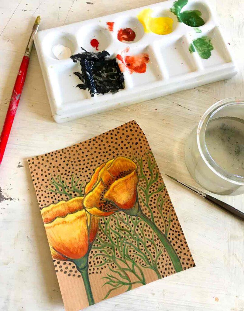 California Poppies 3x3" painting